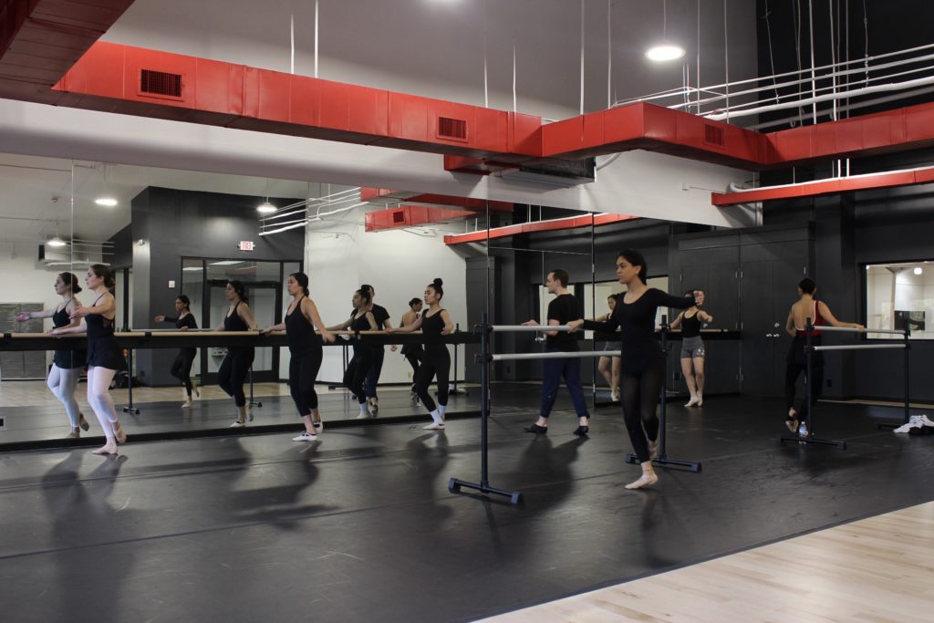 students practicing ballet in dance class